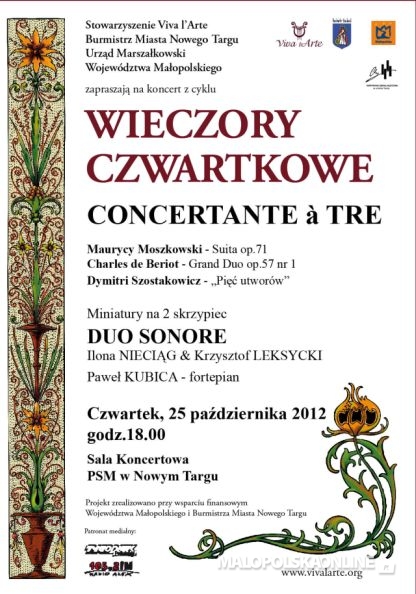 Wieczór Czwartkowy - koncert na dwoje skrzypiec i fortepian