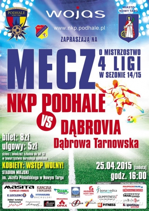 Mecz piłkarski o mistrzostwo IV ligi: Podhale Nowy Targ - Dąbrovia Dąbrowa Tarnowska