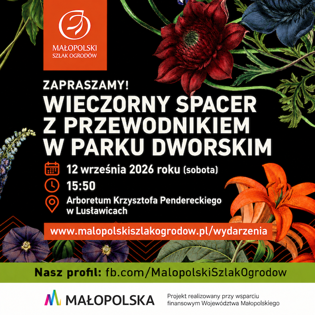 Spacer z lampionami w Arboretum Pendereckiego