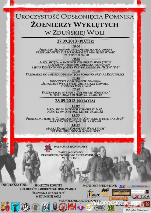 Odsłonięcie pomnika Żołnierzy Wyklętych, członków Zrzeszenia WiN w Zduńskiej Woli