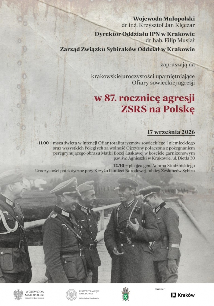 Kraków uczci 87. rocznicę agresji Związku Sowieckiego na Polskę