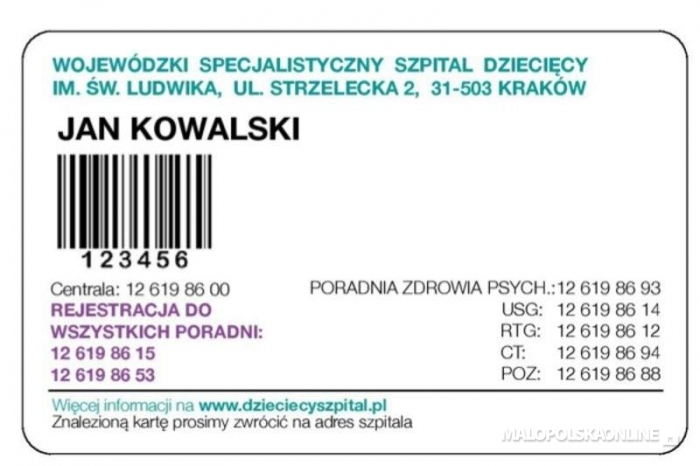 Kraków: szpital dziecięcy wprowadził własną kartę pacjenta