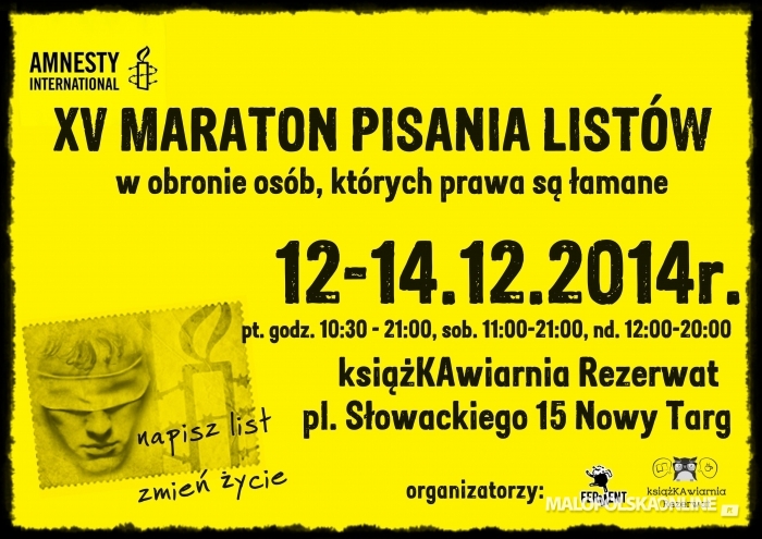TKA Ferment i KsiążKAwiarnia "Rezerwat" zapraszają do udziału w XV edycji Maratonu Pisania Listów Amnesty International
