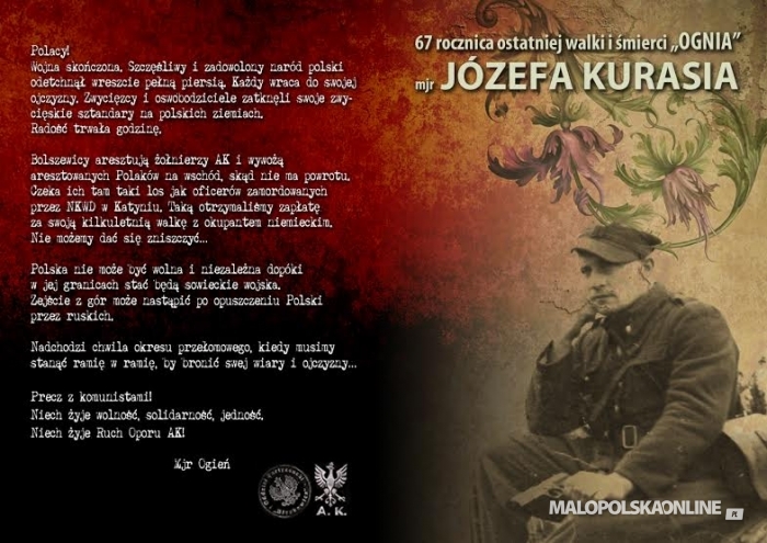 67. Rocznica ostatniej walki i śmierci majora Józefa Kurasia "Ognia"