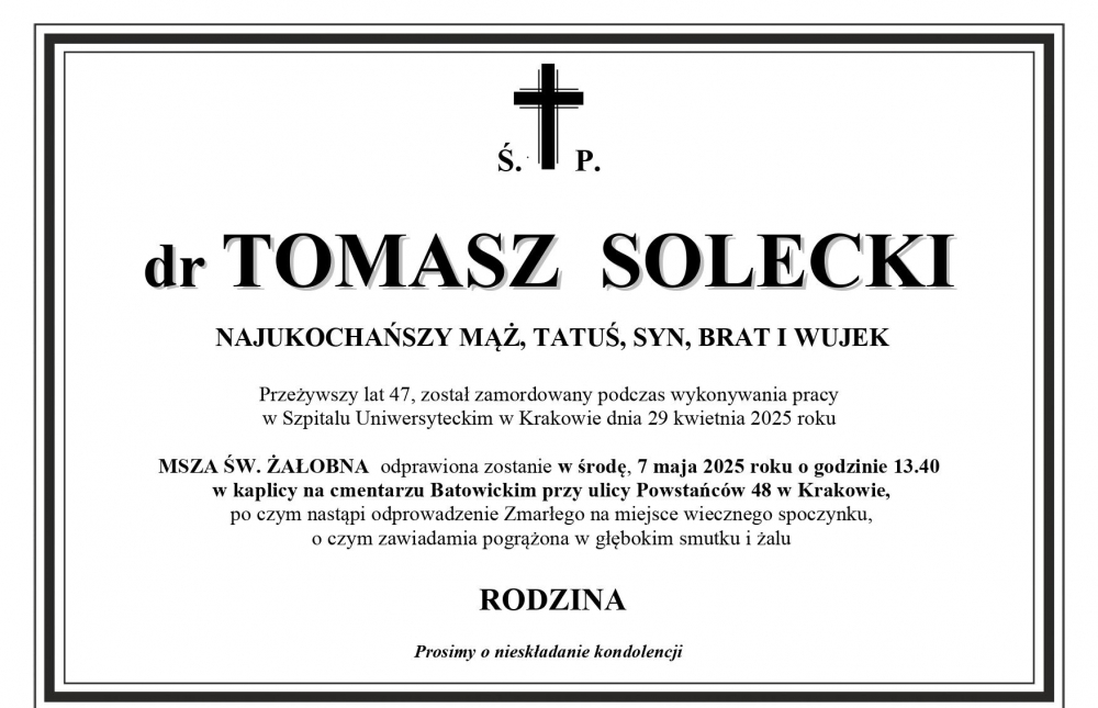 Ostatnie pożegnanie śp. Doktora Tomasza Soleckiego