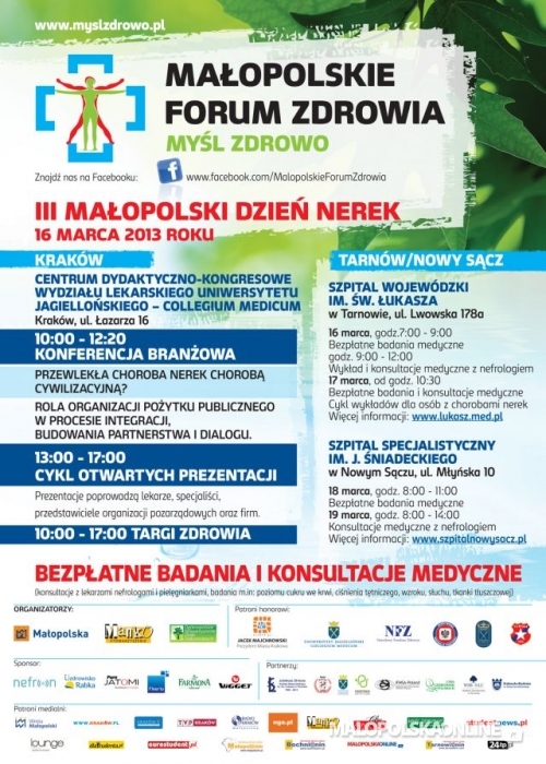 Małopolskie Forum Zdrowia – Myśl Zdrowo. Bezpłatne badania i konsultacje w sobotę