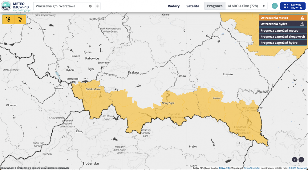 zrzut ekranu strony IMGW