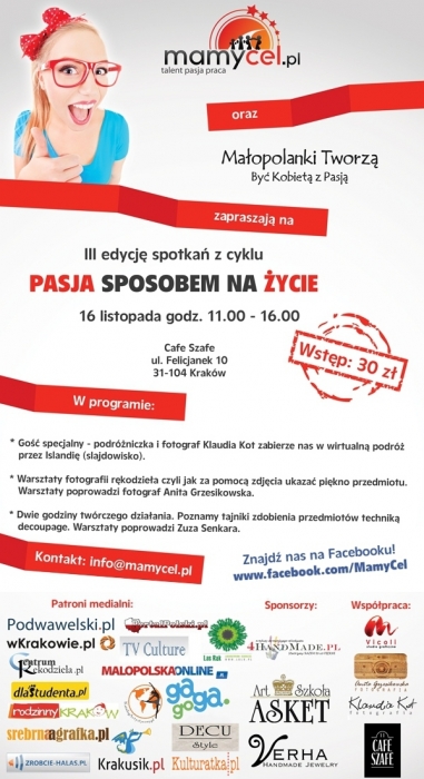 Mamycel.pl oraz Małopolanki tworzą… zapraszają na III edycję spotkań Pasja sposobem na życie