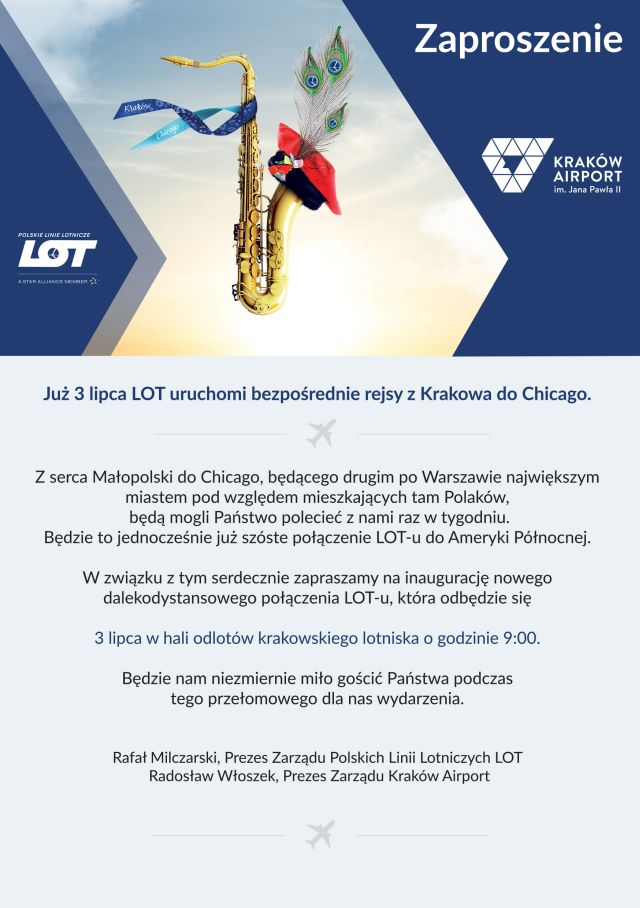 Inauguracja połączenia lotniczego Kraków - Chicago